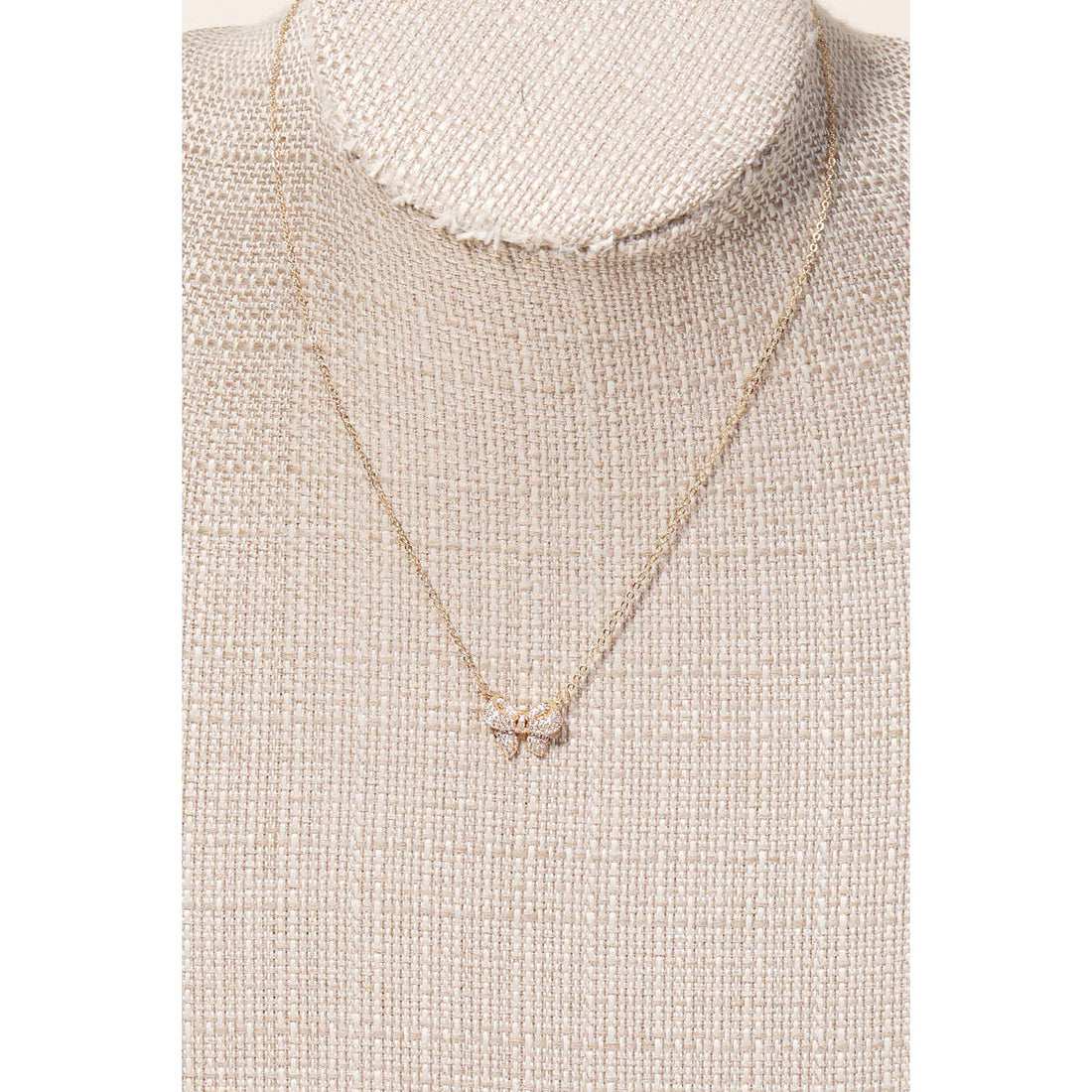 Pave Bow Ribbon Charm Necklace