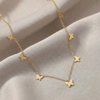 Stainless Steel Butterfly Charms Station Necklace: Gold