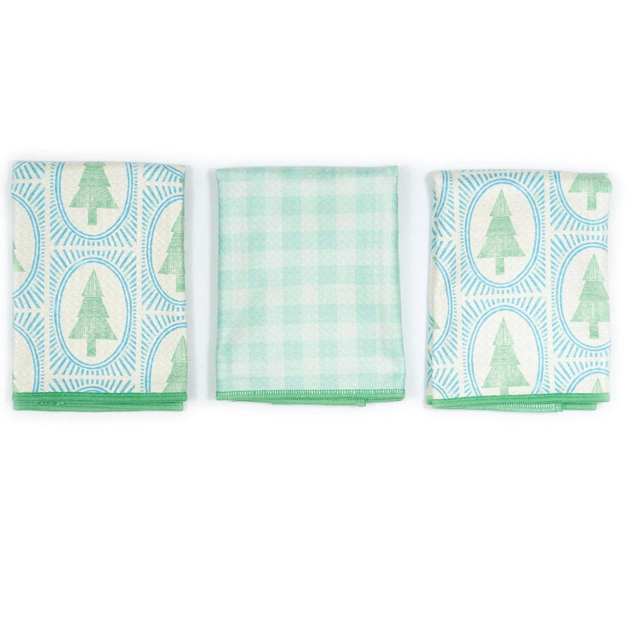 Mighty Mini Towel (Set of 3) Reversible - Marie Le Moal Winter Grove: Robins Egg