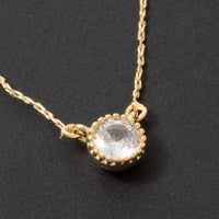 Dainty Chain Round Cz Halo Solitaire Pendant Necklace: Gold