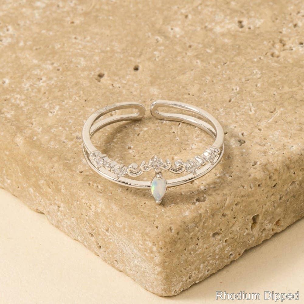 Double Band Opal Rhinestone Adjustable Ring: Silver