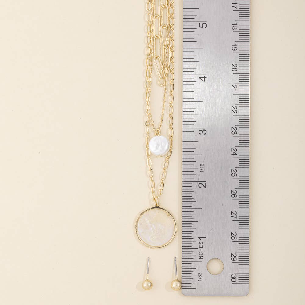 Layered Pearl And Mother Of Pearl Pendant Necklace: Gold