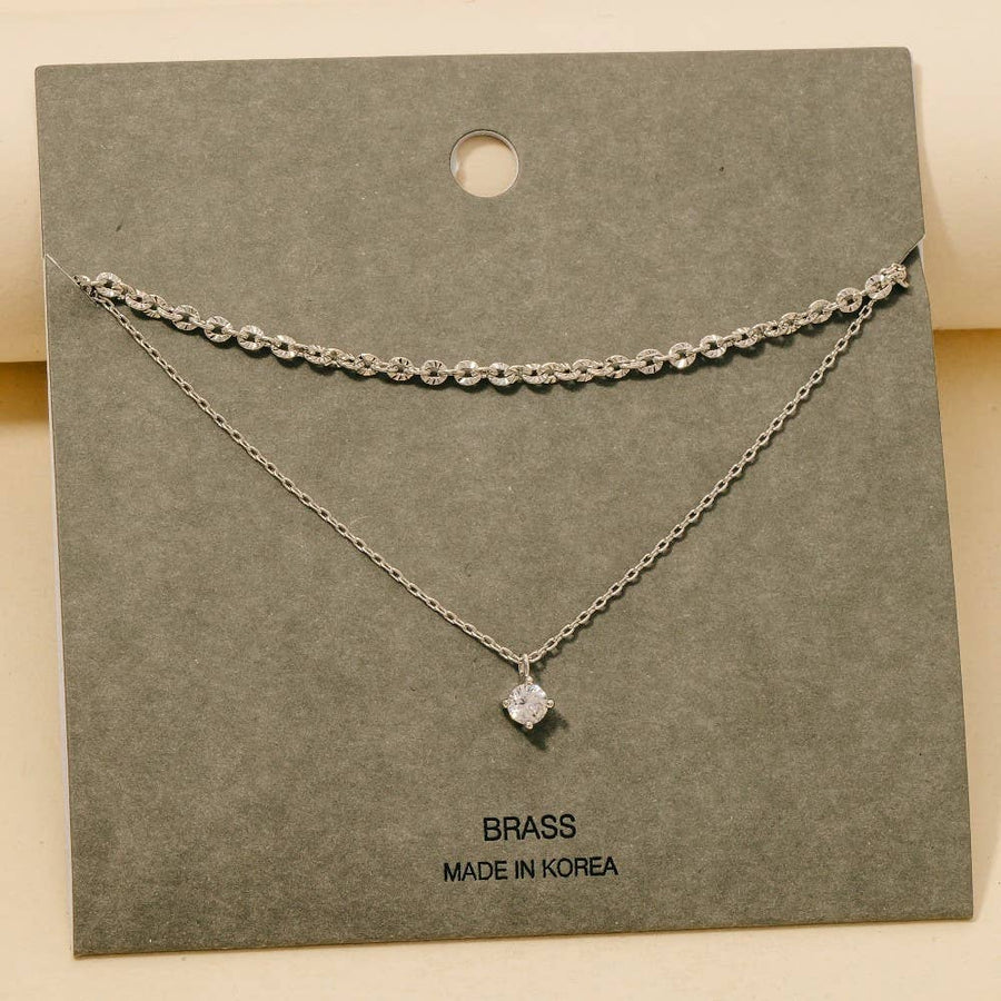Small Gem Pendant Layered Chain Necklace