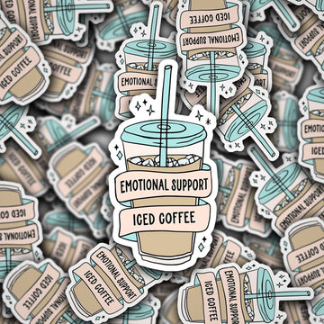Vinyl Die Cut Decal Emotional Support Iced Coffee