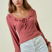 Scoop Neck Ruffle Top - Marsala