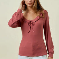 Scoop Neck Ruffle Top - Marsala