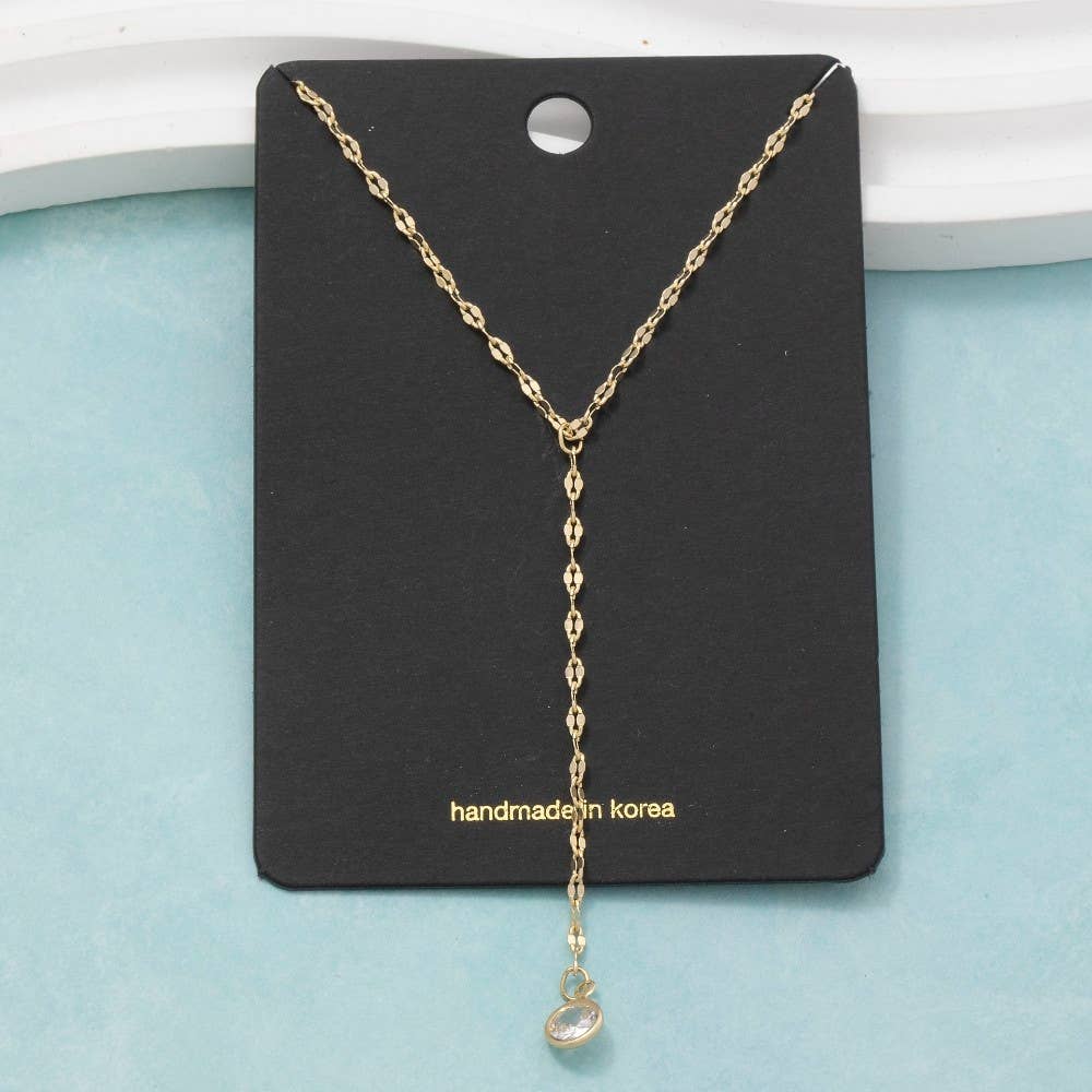 Cubic Zirconia Charm Y Chain Necklace: Gold