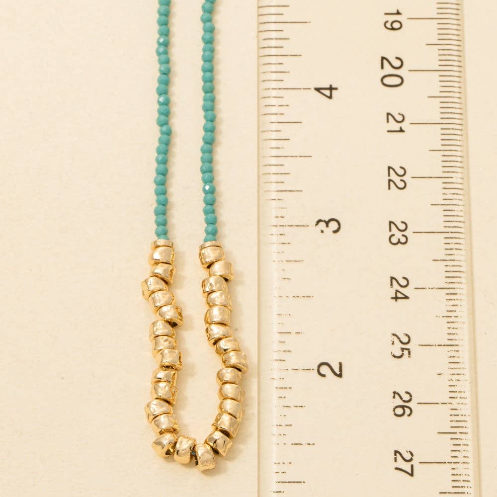 Metallic And Faceted Glass Beaded Necklace: Turquoise