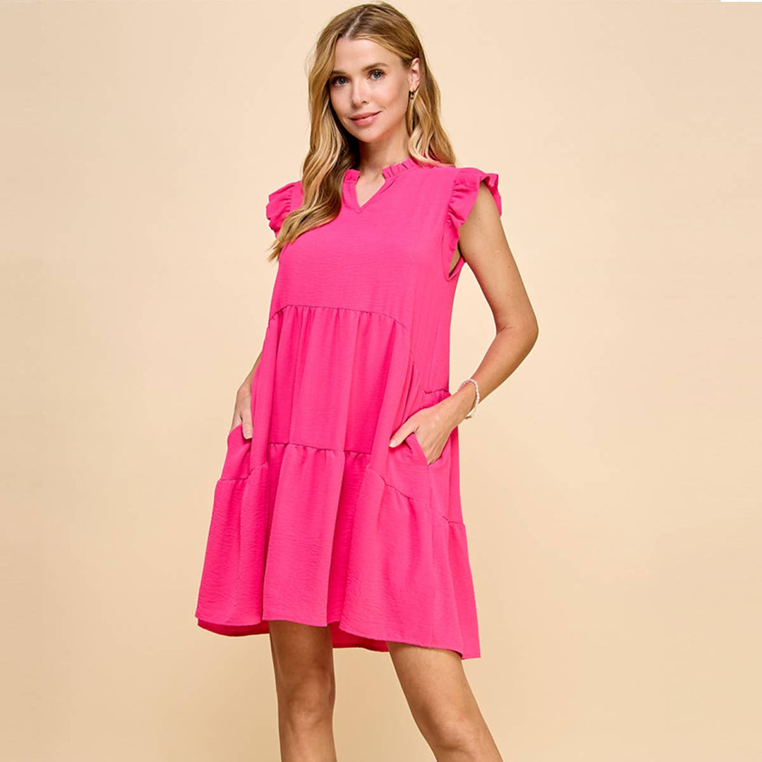 Hibiscus Pink Tiered Dress