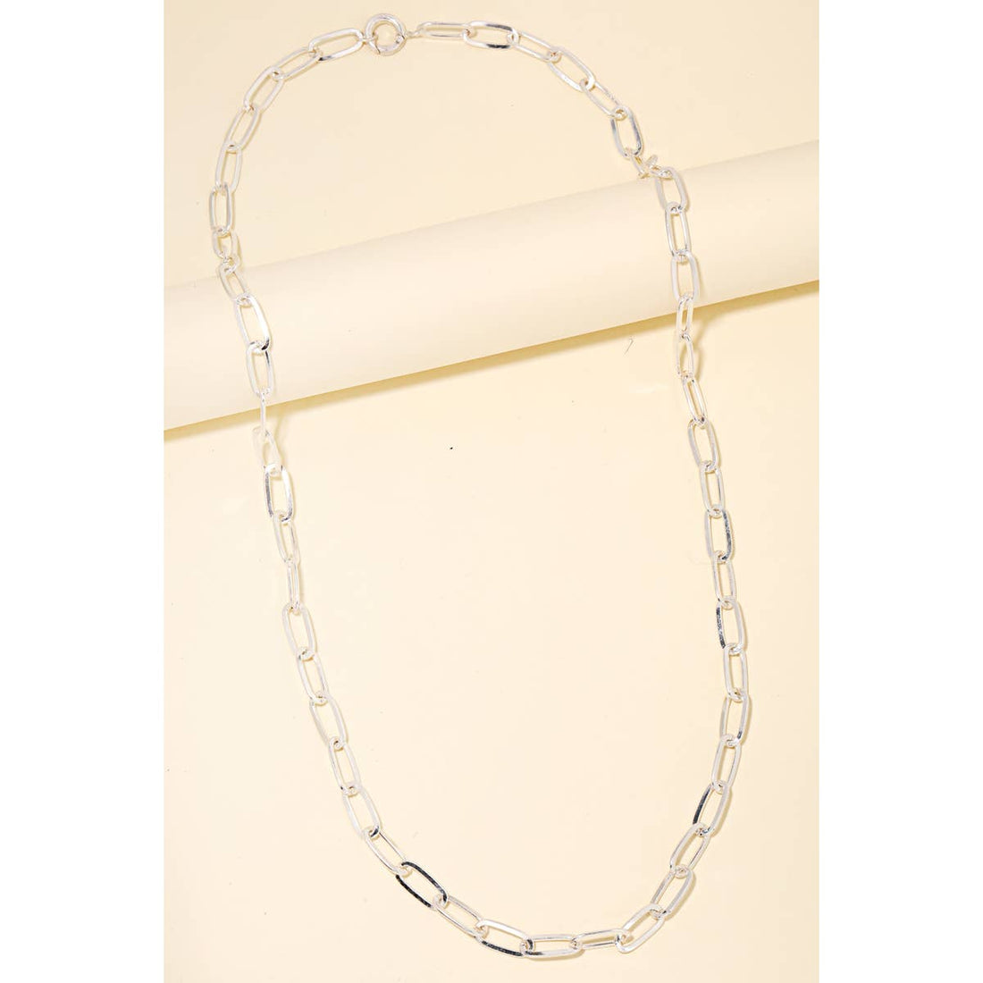 Silver Oval Chain Link Long Necklace