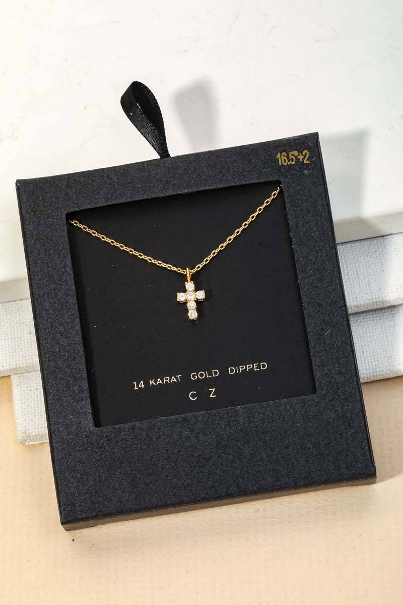 Secret Box Cubic Zirconia Mini Cross Charm Necklace