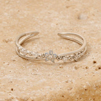 Mini Cz Flower Layered Open Band Ring: Silver