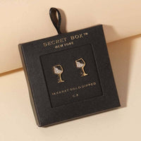 Secret Box Gold Dipped Cz Wine Glass Stud Earrings: Gold
