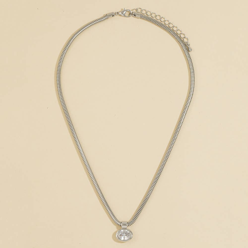 Oval Bezel Snake Chain Necklace: SIlver