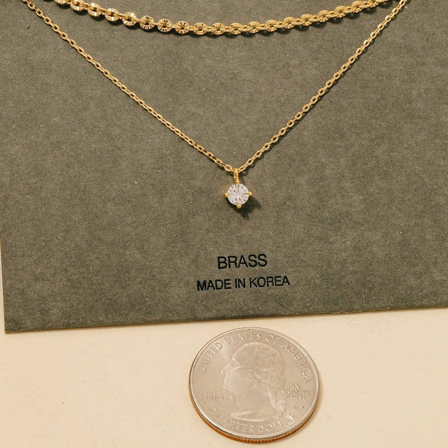 Small Gem Pendant Layered Chain Necklace
