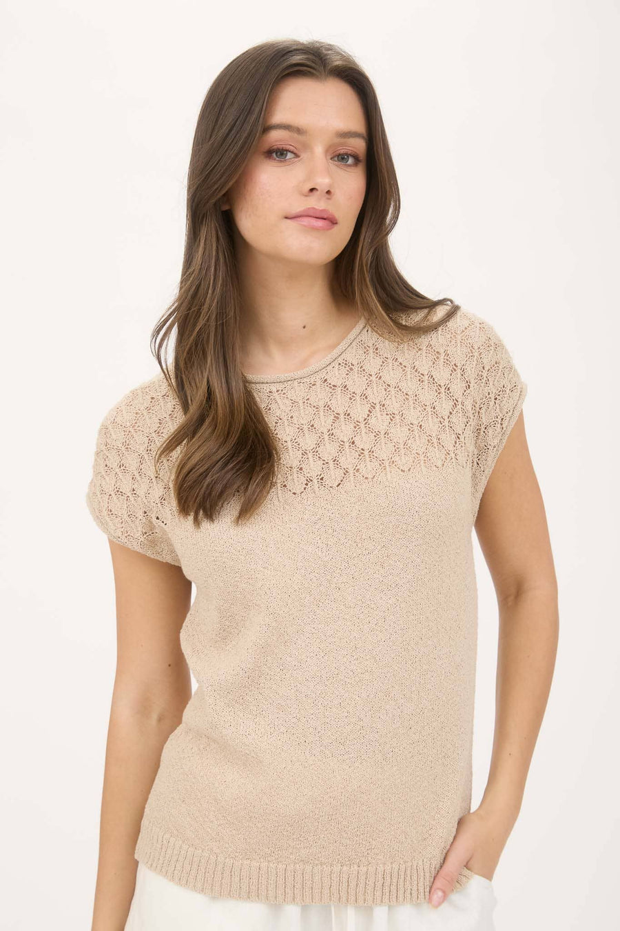 Eyelet Sweater - Light Khaki
