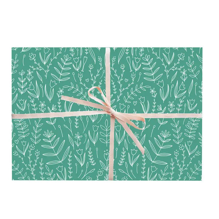 Green Floral Gift Wrap - Roll