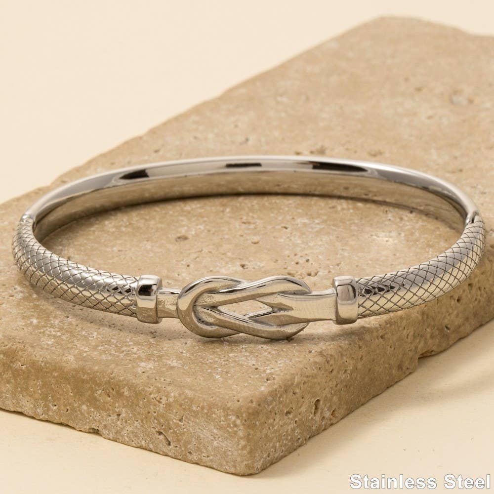Stainless Steel Textured Knot Bangle Bracelet