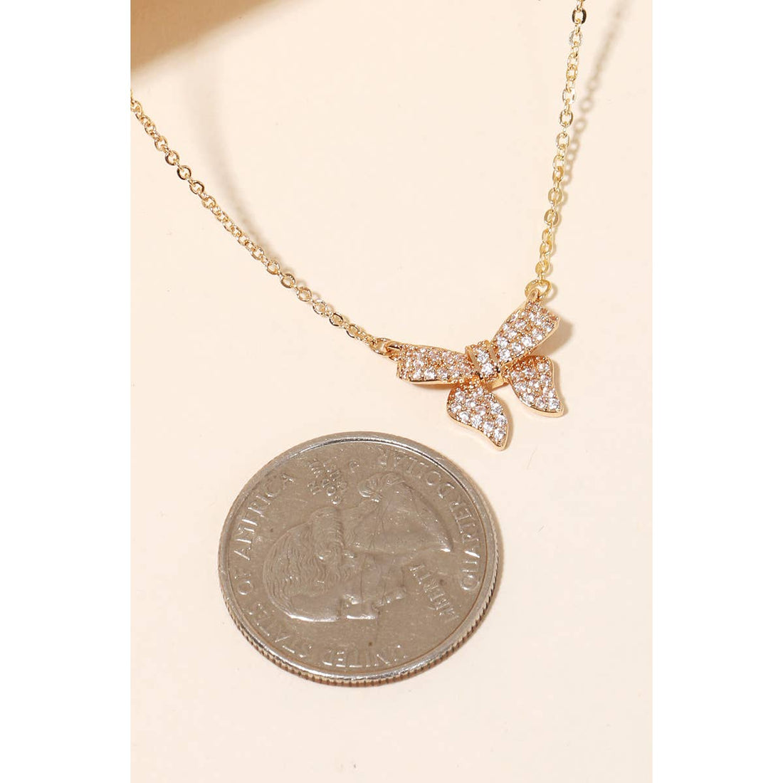 Pave Bow Ribbon Charm Necklace