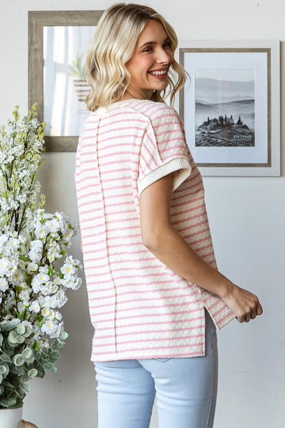 Pink Stripe Short Sleeve Top