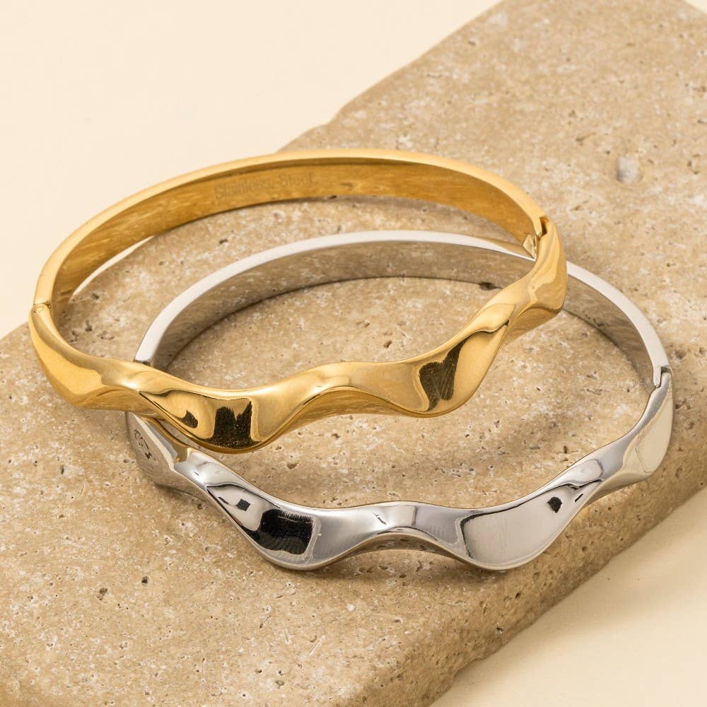 Stainless Steel Wavy Hinge Bangle Bracelet