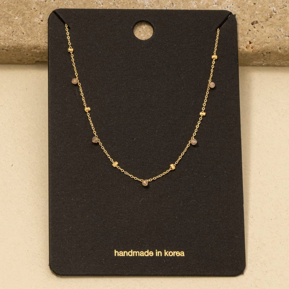 Dainty Mix Bead Charm Necklace: Peach