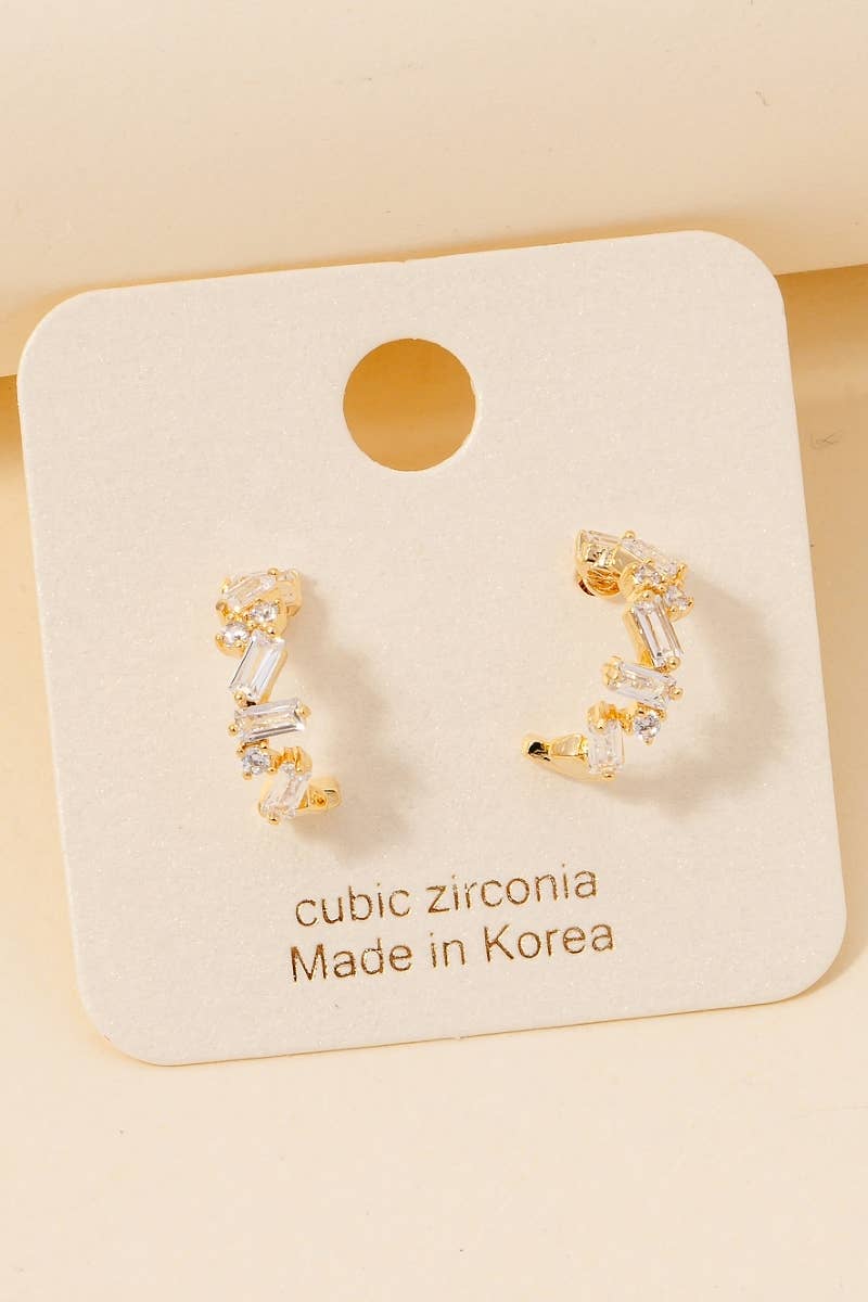 Mixed Cz Studs Mini Hoop Earrings: Gold