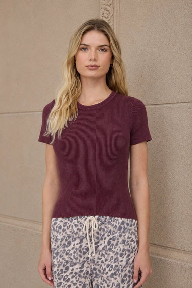 Maroon Cropped Knit Tee