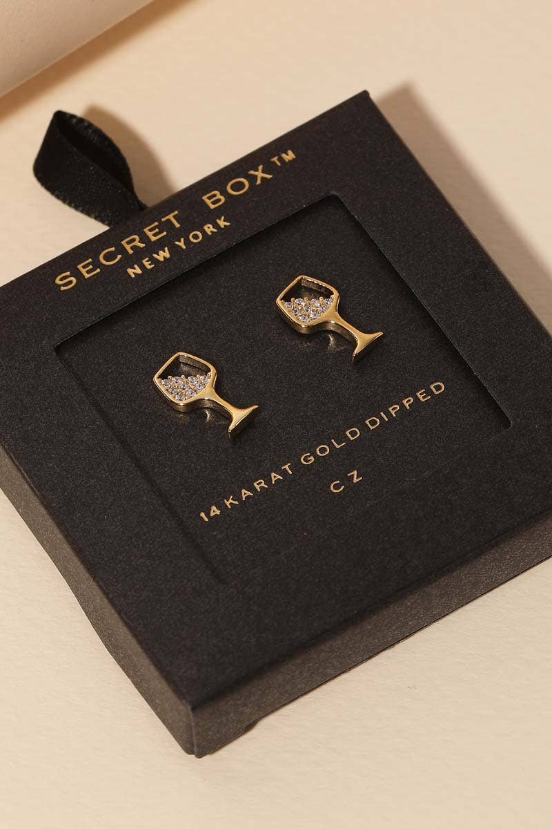 Secret Box Gold Dipped Cz Wine Glass Stud Earrings: Gold