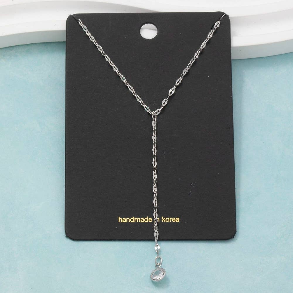 Cubic Zirconia Charm Y Chain Necklace: Gold