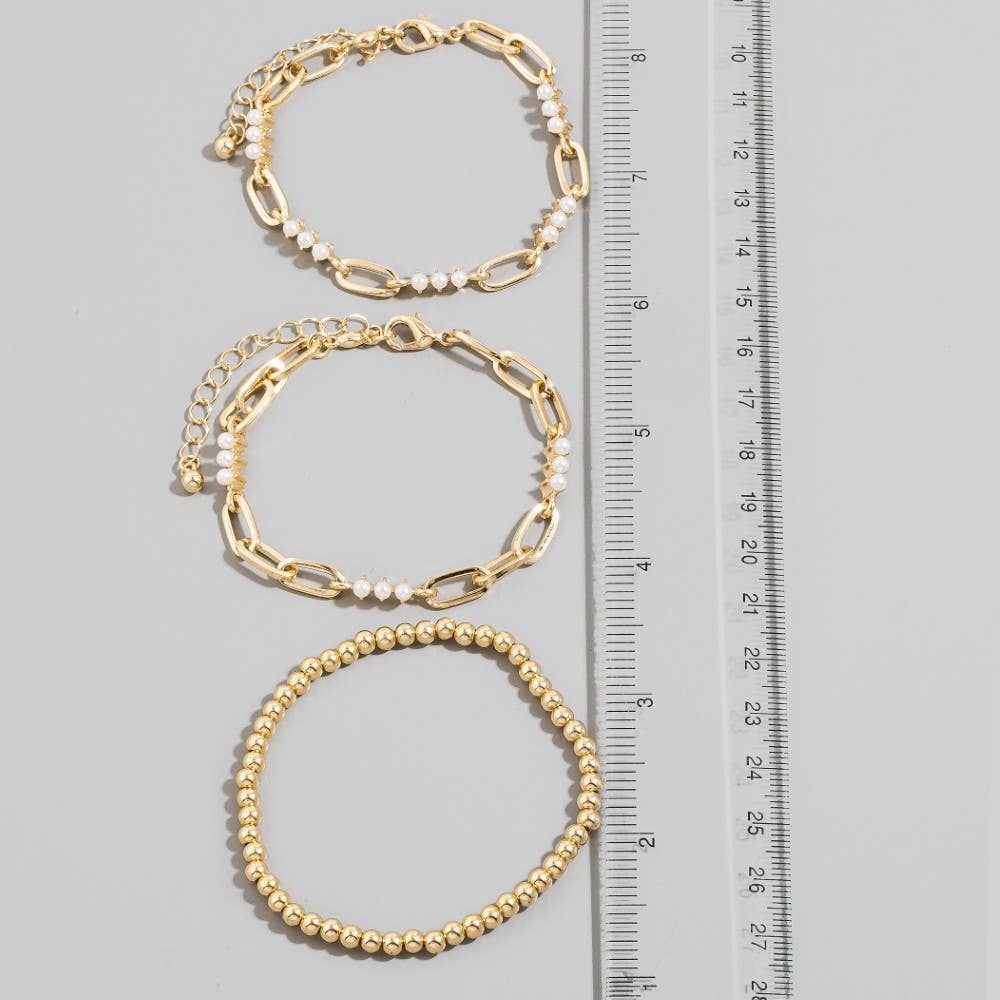 Pearl Beads Mixed Layered Chain Bracelets
