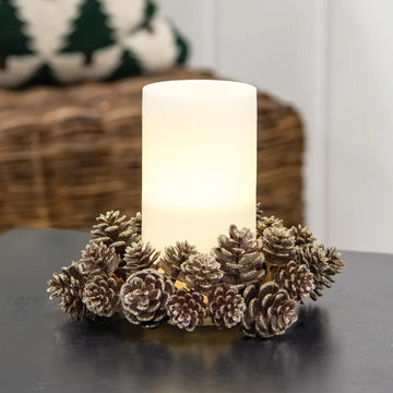 Champagne Frosted Pinecone Candle Ring