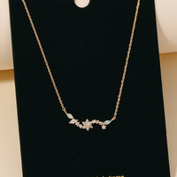 Mixed Mini Cubic Zirconia Flower Leaf Bar Pendant Necklace: Gold