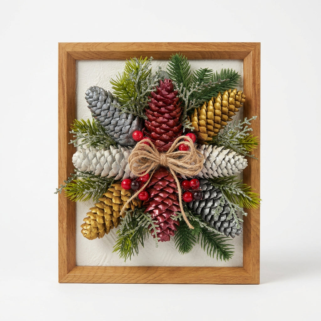 Star Pine Cone Picture - Gold, Silver, Ruby
