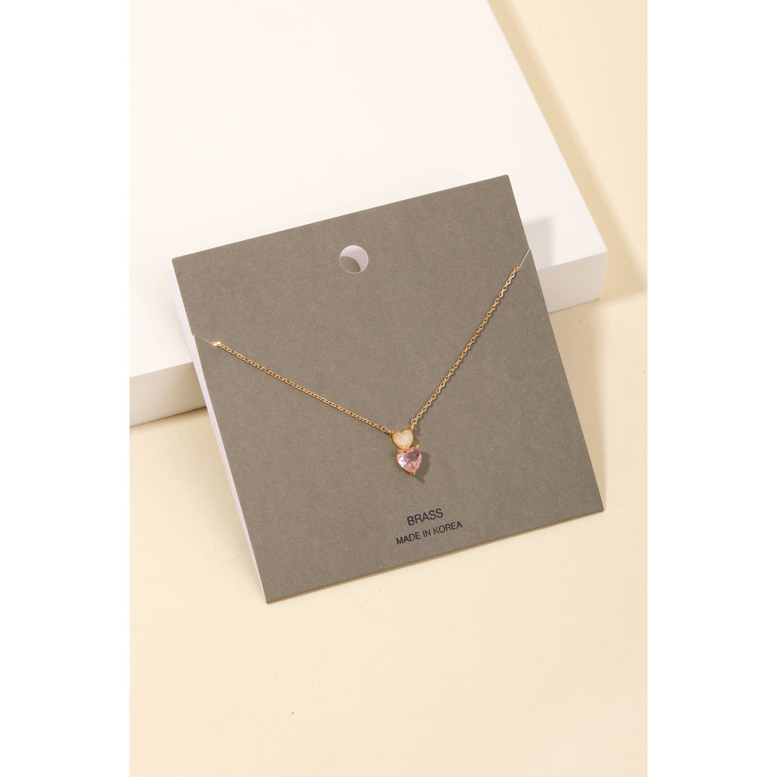 Rhinestone And Opal Heart Pendant Necklace