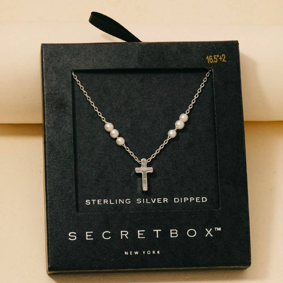 Secret Box Gold Dipped Pearls And Cross Toggle Chain - Gold
