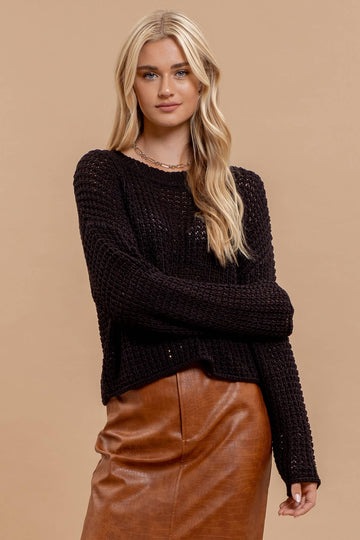 Sheer Crochet Sweater - Black
