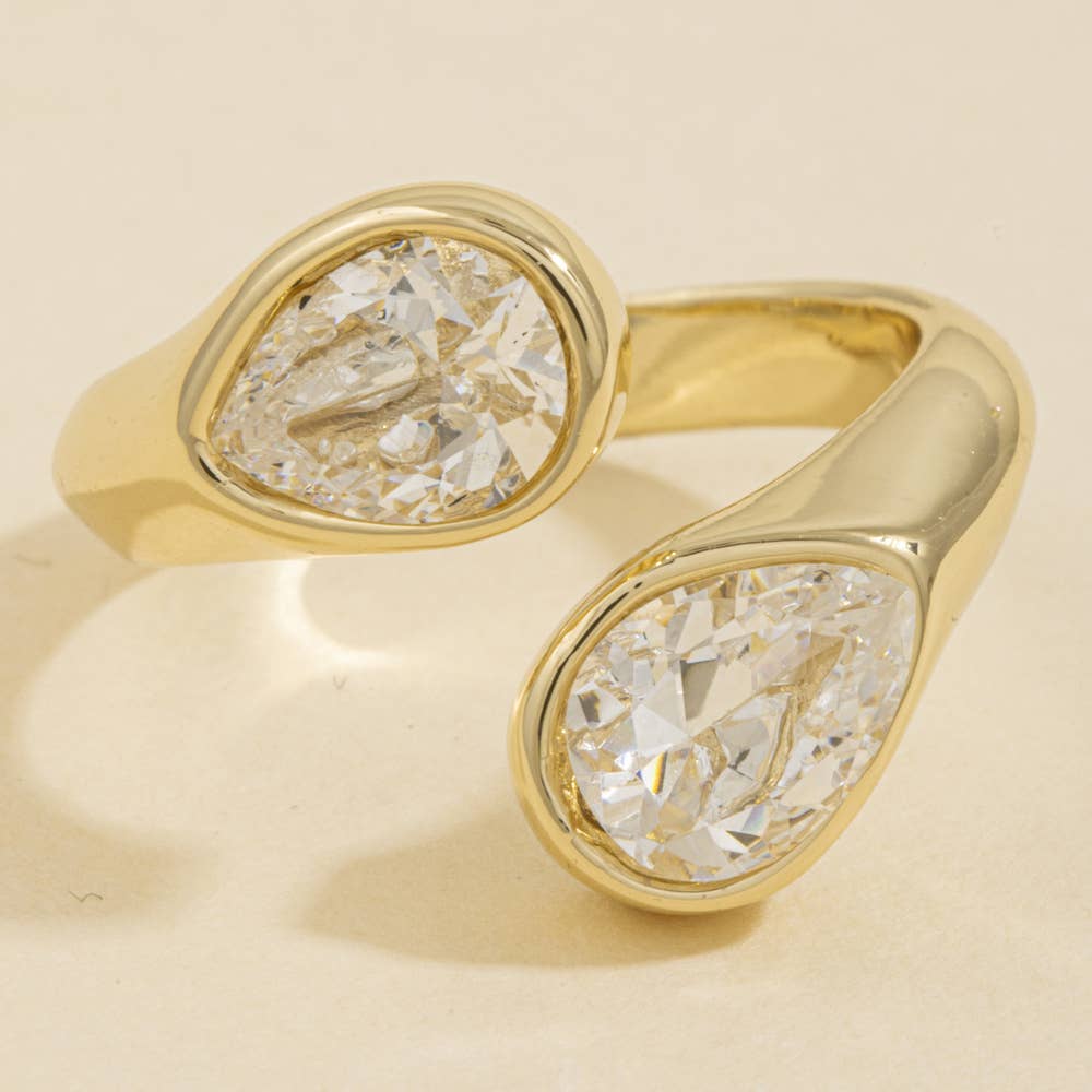 Double Pear Bezel Open Ring: Gold / Cubic Zirconia