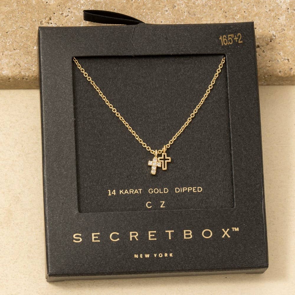 Secret Box Gold Dipped Cz Cross Pendant Necklace: Gold