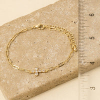 Gold Dipped Cubic Zirconia Cross Dainty Chain Bracelet