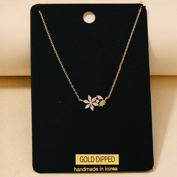 Gold Dipped Dainty Cubic Zirconia Flower Pendant Necklace