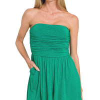 Double Layered Strapless Tube Top Romper - Green