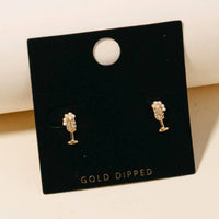 Gold Dipped Cubic Zirconia And Pearl Champagne Glass Stud Earrings