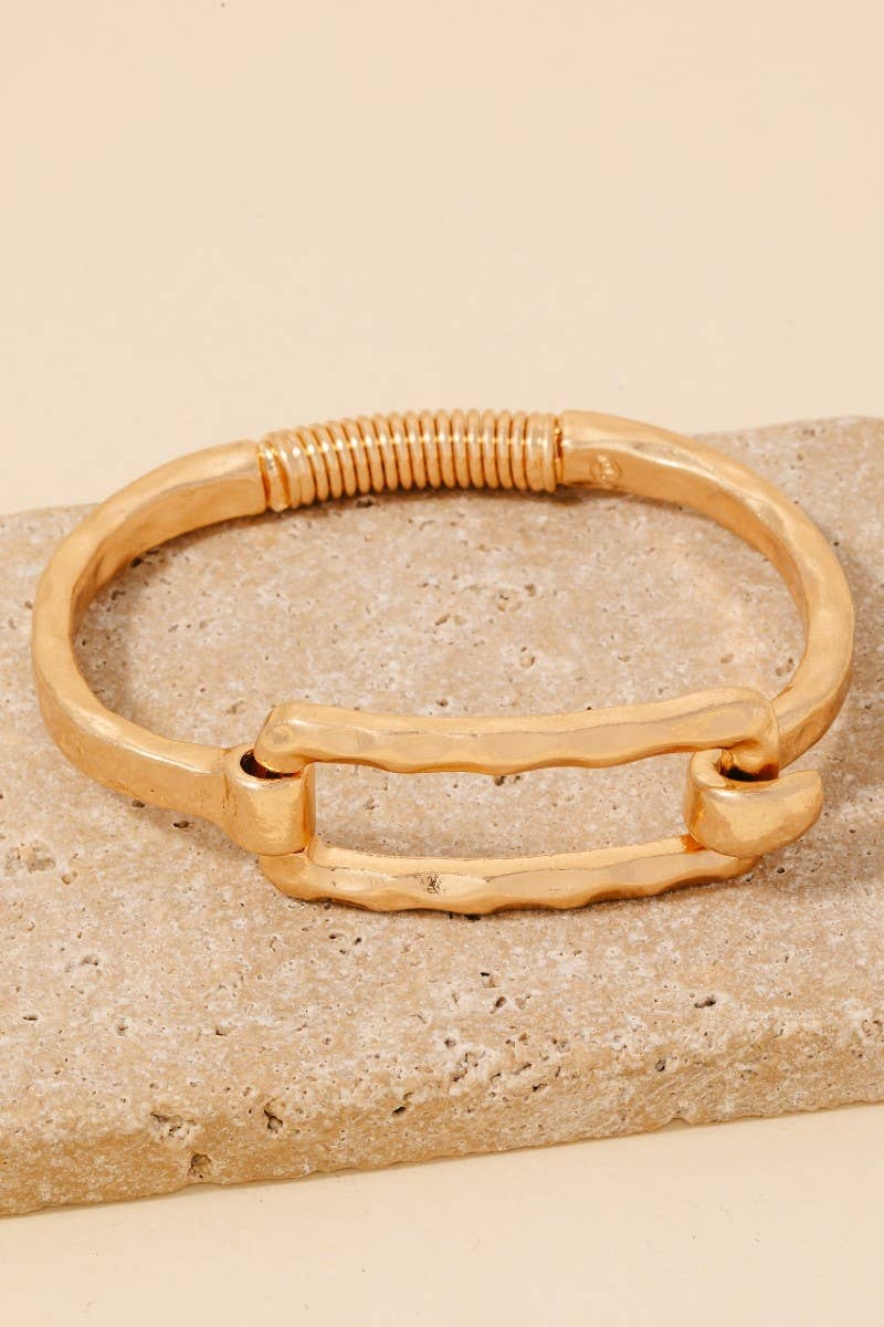 Hammered Rectangle Coil Spring Hook Bangle Bracelet