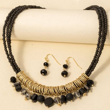 Mixed Beaded Layered Statement Necklace Set