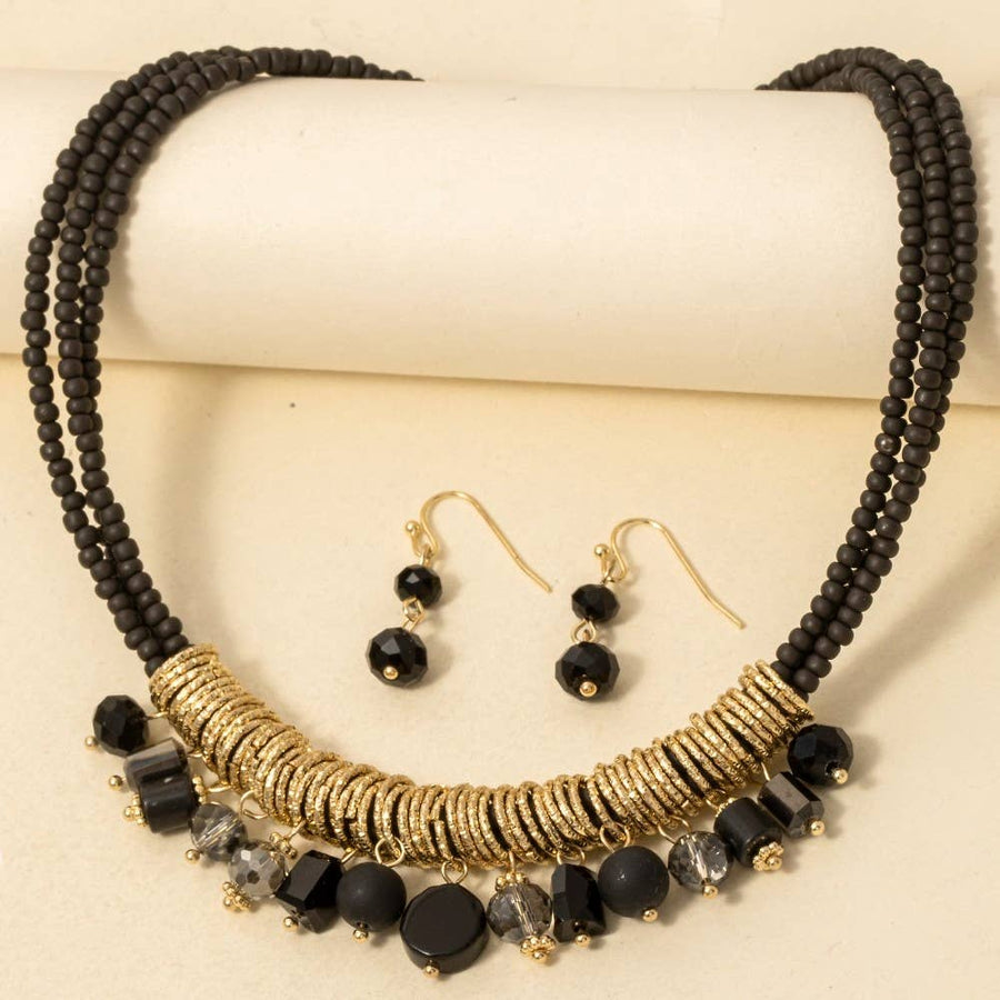 Mixed Beaded Layered Statement Necklace Set