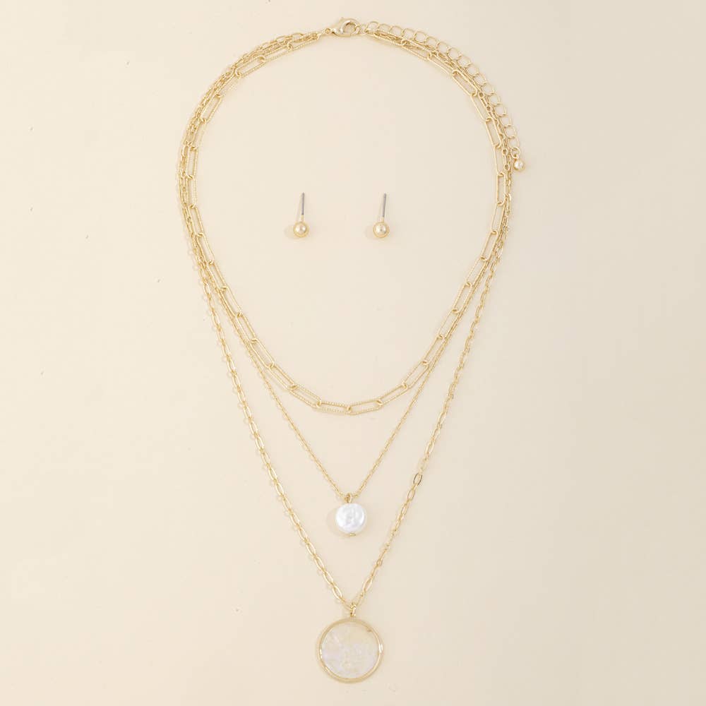 Layered Pearl And Mother Of Pearl Pendant Necklace: Gold
