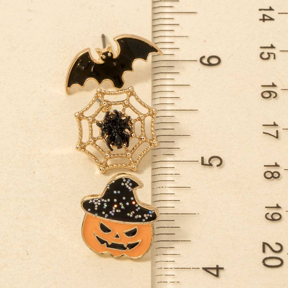Mixed Enamel 3Pc Halloween Stud Earrings Set