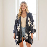 Ribbon Bow Eyelash Knit Ruana Wrap