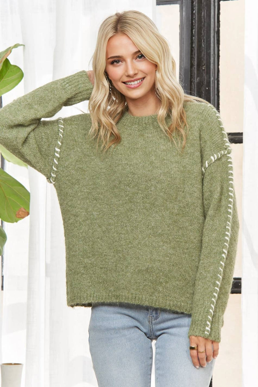 The Stitched Sweater - Olive
